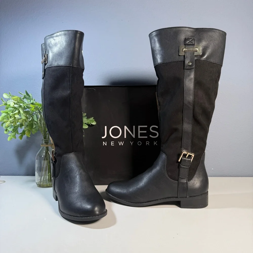 Jones New York Leodenn Black Smooth‎ Micro Tall Riding Boots Women Size 5.5